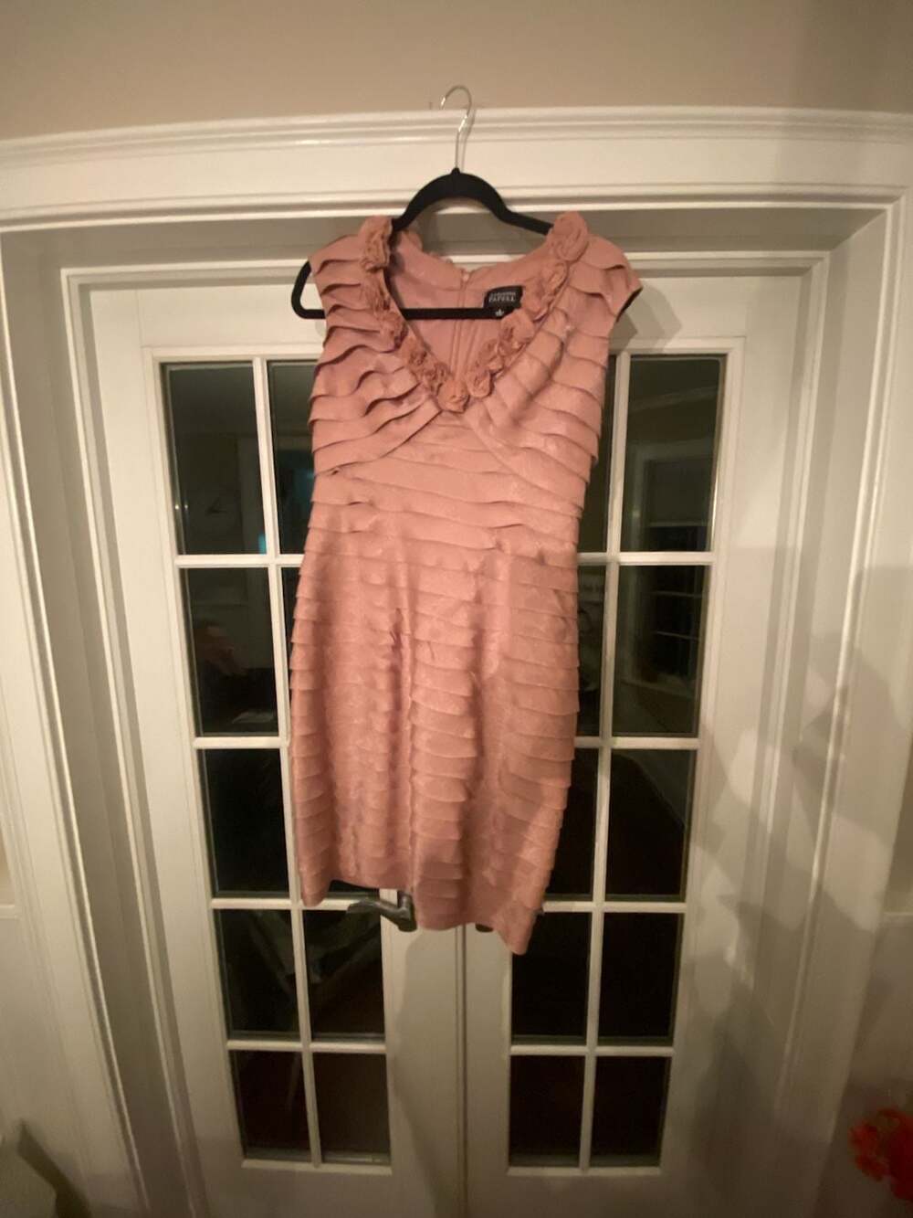 Adrianna Papell Cocktail Dress Size 4 Pink Metallic Ruffle Sleeveless